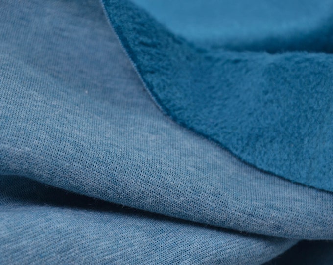 Sweatstoff Alpenfleece meliert, uni, petrol, blau - 147cm breit - Stoff flauschig, melange