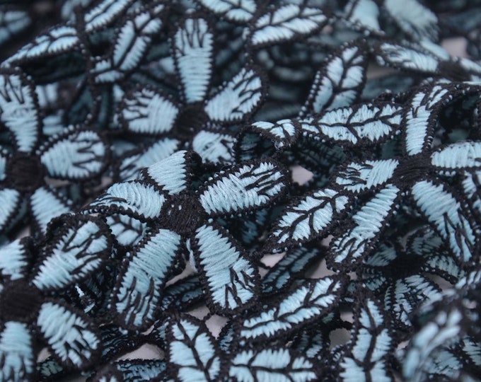 Evening wear lace fabric with flowers in blue, black, transparent - 125 cm wide - fabric semi-transparent, patterned