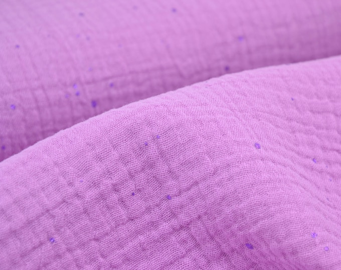 Musselin aus Baumwolle mit lila, glitzer Punkten rosa - 130cm breit - Stoff gecrasht Punkte
