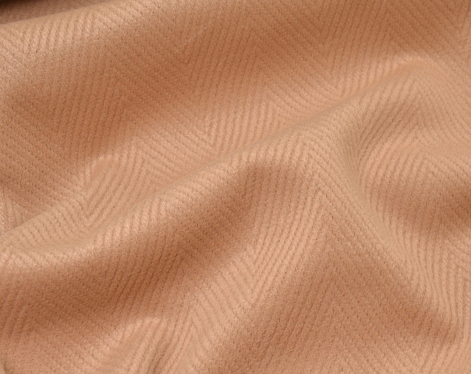 Coat fabric, knit wool in beige with herringbone - 145 cm wide - patterned fabric, herringbone