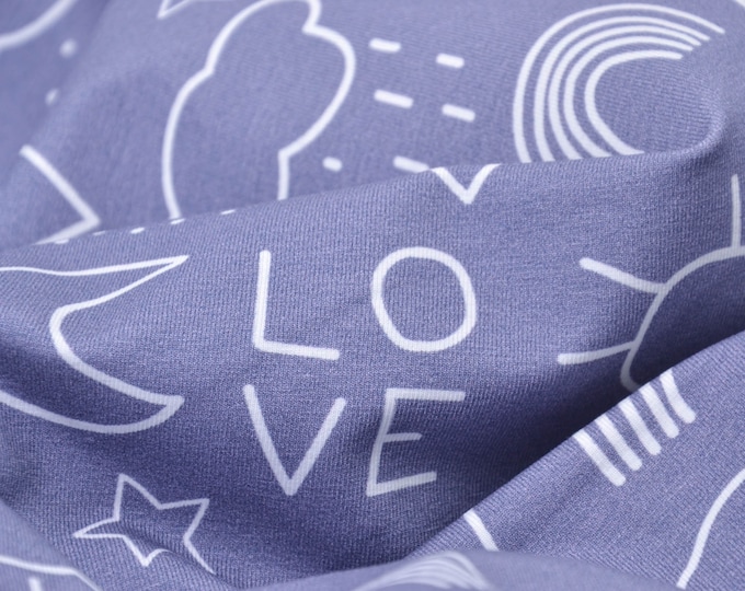 Children's jersey "Sun+Moon" in grey by Hilco - 150 cm wide - patterned fabric