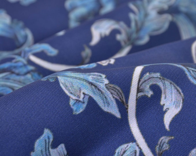 Italian designer fabric made of polyester and silk in blue patterned - 155 cm wide - smooth patterned fabric