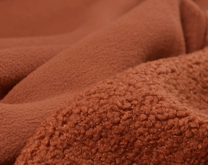Fleece coat fabric, teddy in solid rust, orange, brown by Hilco - 145 cm wide - matte fabric, solid color