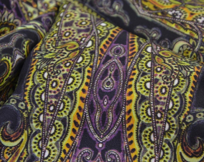 Blouse fabric with paisley pattern in green and purple satin - 145 cm wide - patterned fabric paisley
