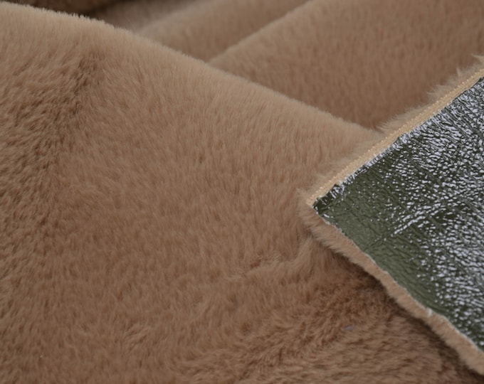Coat fabric faux leather, fur, plush, beige, green - 140 cm wide - fabric fluffy UNI