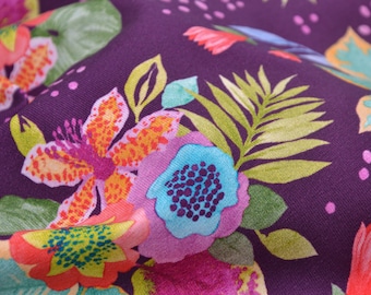 Children's jersey Jungle Bouque floral print, purple, made of cotton by Hilco - 150 cm wide - matte, patterned fabric