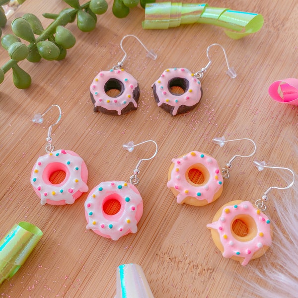 Donuts Earrings, Miniature Food Jewelry, Inedible Jewelry, Junk Food Jewelry, Foodies, Carnival Food Jewelry, Kawaii Jewelry