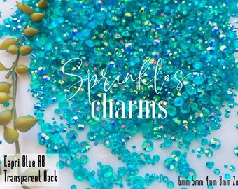 Multi-size Mixed AB Transparent Jelly Rhinestones 2MM-3MM-4MM-5MM-6MM Non-Hot Fix-Bling-Kawaii-Nail- 1000 pieces Capri Blue AB