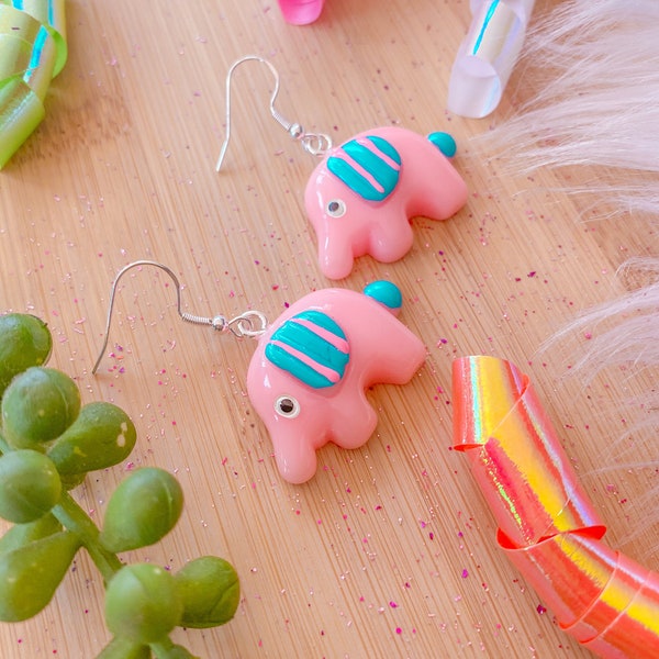 Circus Elephant, Candy Earrings, Miniature Food Jewelry, Inedible Jewelry, Junk Food Jewelry, Foodies, Carnival Food Jewelry, Kawaii Jewelry