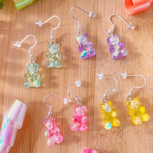 Gummy bear Earrings, Miniature Food Jewelry, Inedible Jewelry, Junk Food Jewelry, Foodies, Carnival Food Jewelry, Kawaii Jewelry