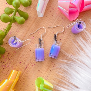 Taro Boba Earrings, Boba milk tea, Miniature Food Jewelry, Junk Food Jewelry, Foodies, Carnival Food Jewelry, Kawaii Jewelry
