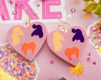 Acrylic Earrings, Spooky, Witch Heart Earrings, laser cut Earrings, Halloween Jewelry, Resin Kawaii, Hook Earrings
