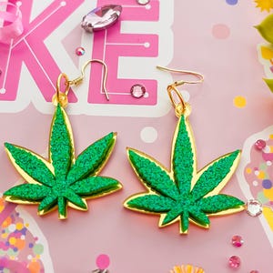 Acrylic Earrings, Green Leaf Earrings, laser cut Earrings, flower Jewelry, Resin Wonderland, Kawaii, Hook Earrings