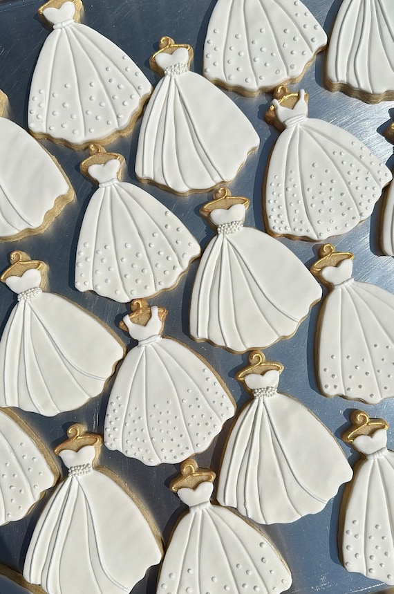 bridesmaid dress cookies Wedding sugar ships in 2-3 weeks! Bridal shower cookies. white, by the dozen, individually wrapped Bridal shower cookies