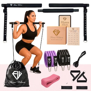 Pilates Bar Kit with Resistance Bands – Home Workout Equipment for Women – Portable Full Body Exercise Set – Fluxur Wellness Fitness Bar