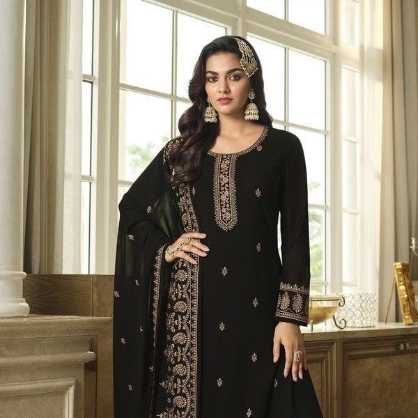 Plus Size Black Salwar Kameez indischen traditionellen Salwar Anzug ethnischen tragen schwarze Salwar Kameez Geschenk für sie