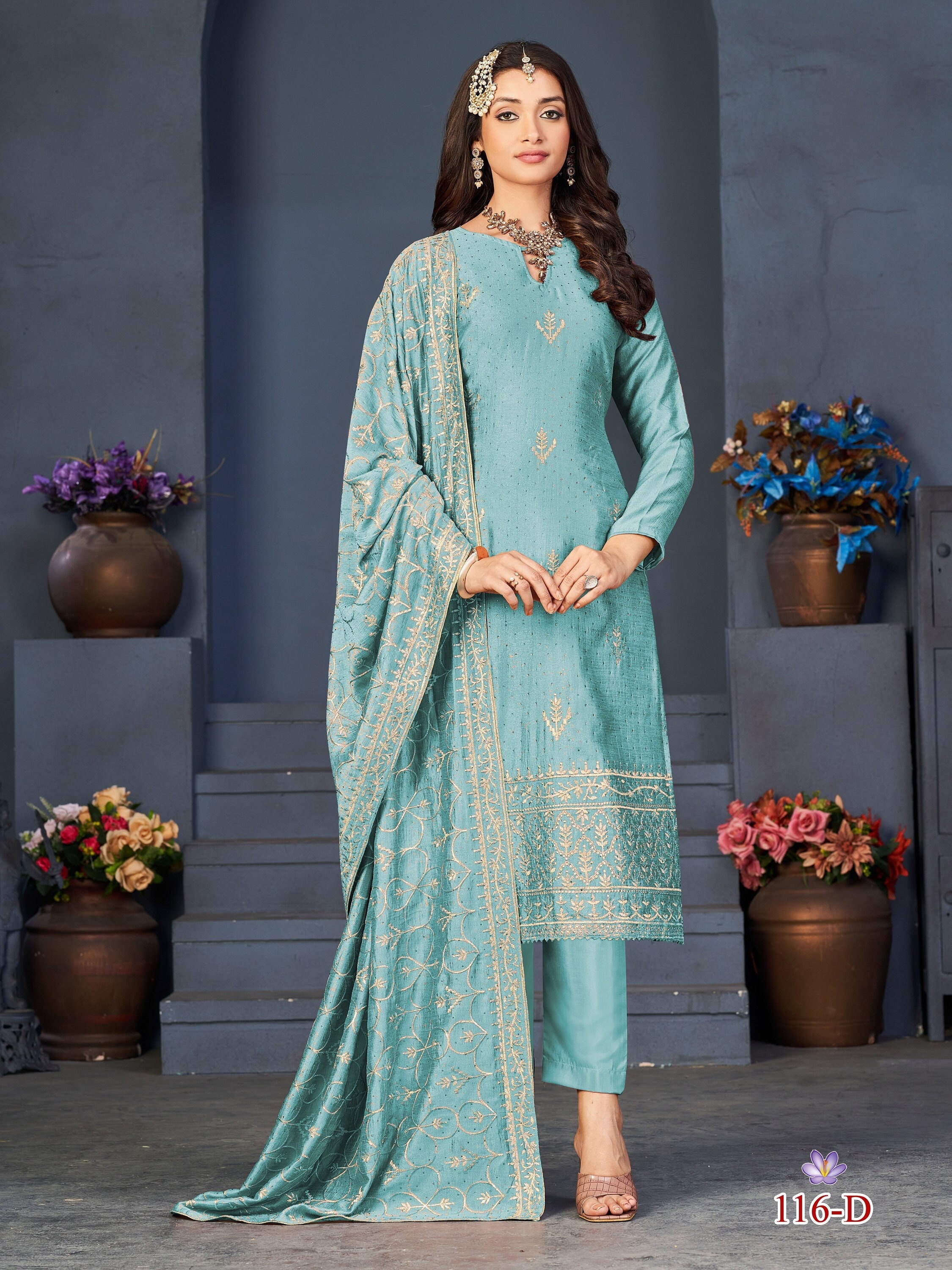 A-line Women's Light Blue Crepe Silk Salwar Suit Set, Stitched at Rs 1199  in Ghaziabad