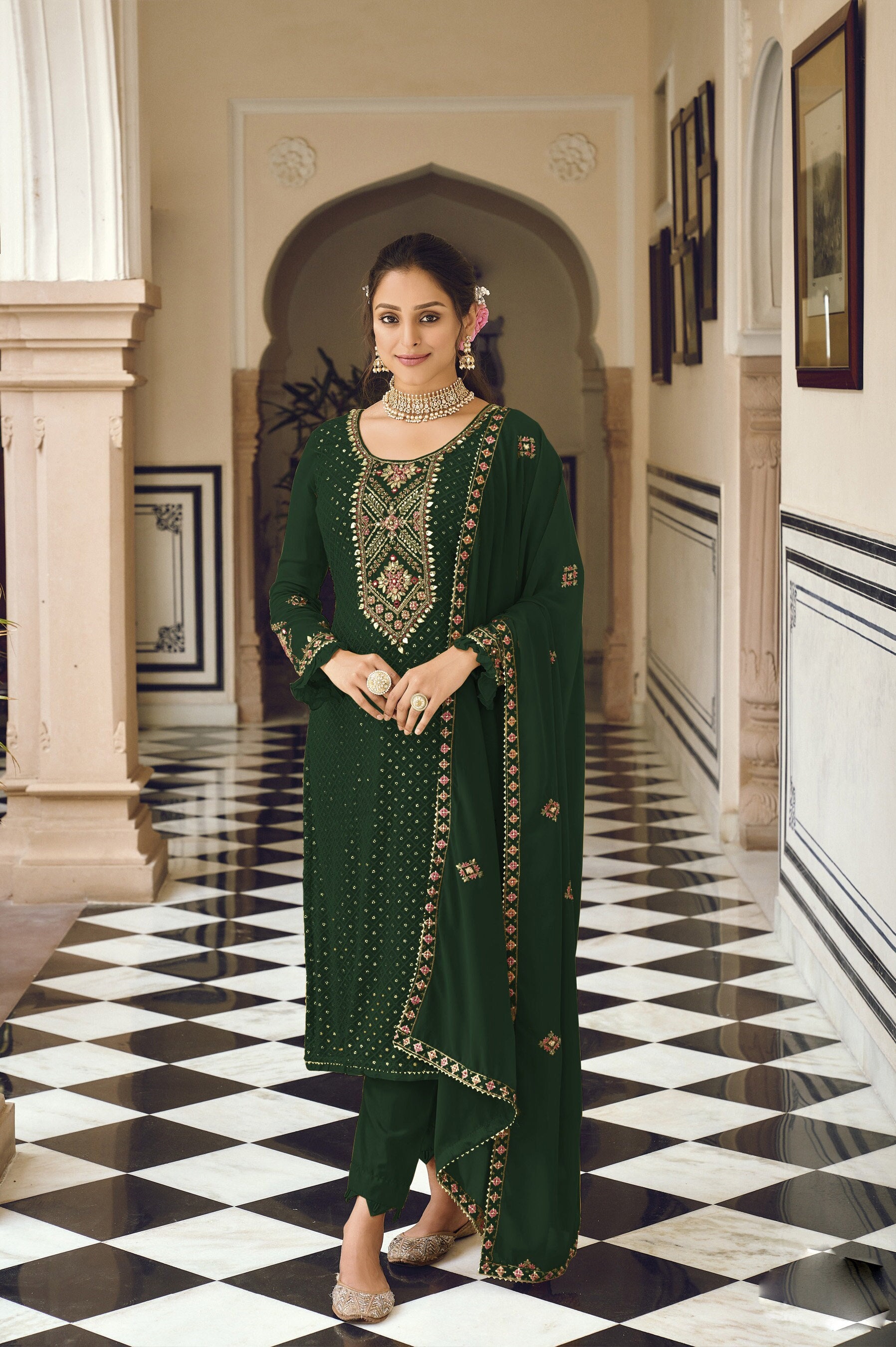 Green salwar shop suit online