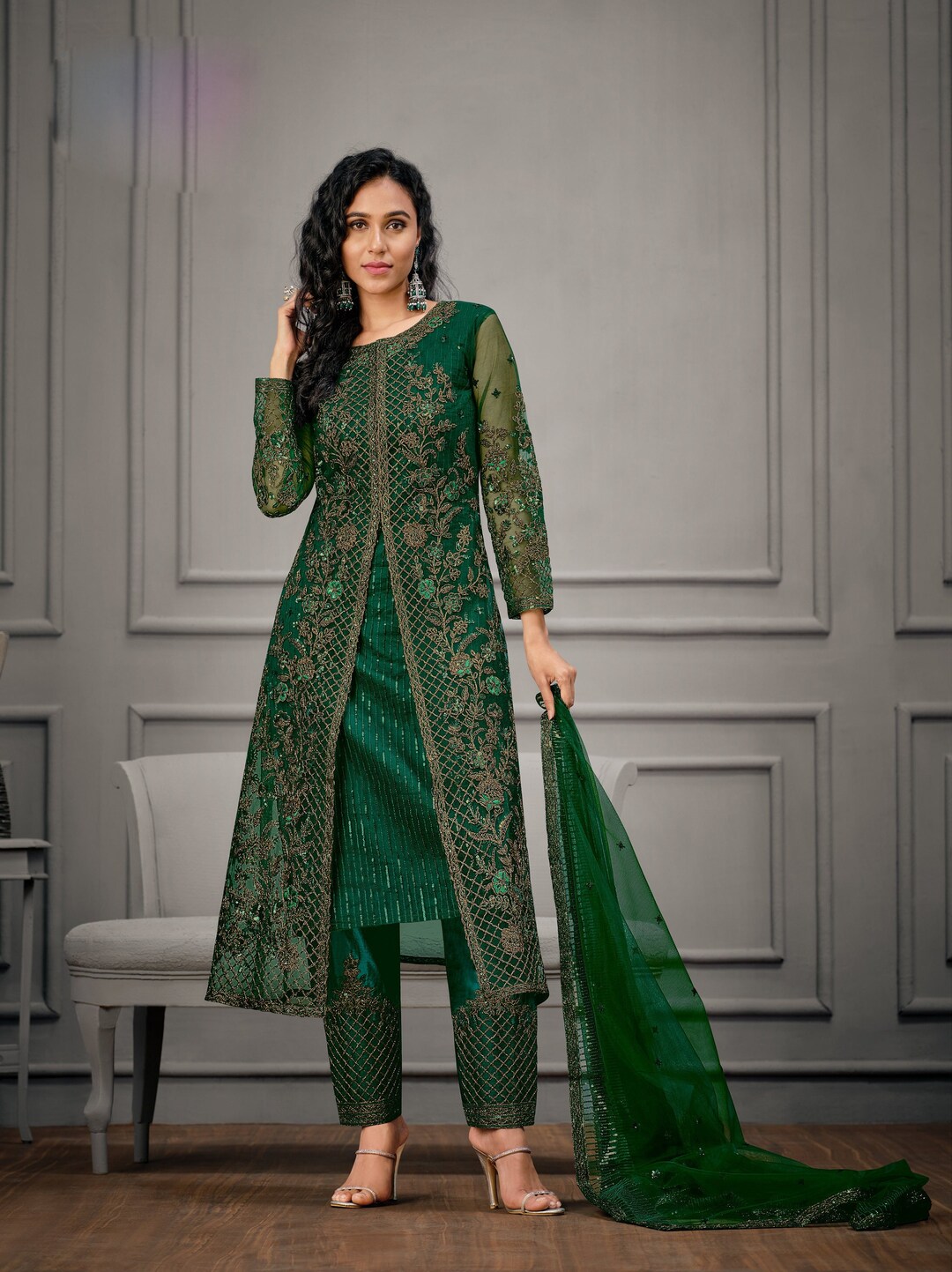 Green Pakistani Plus Size Salwar Kameez Party Wear Green Etsy