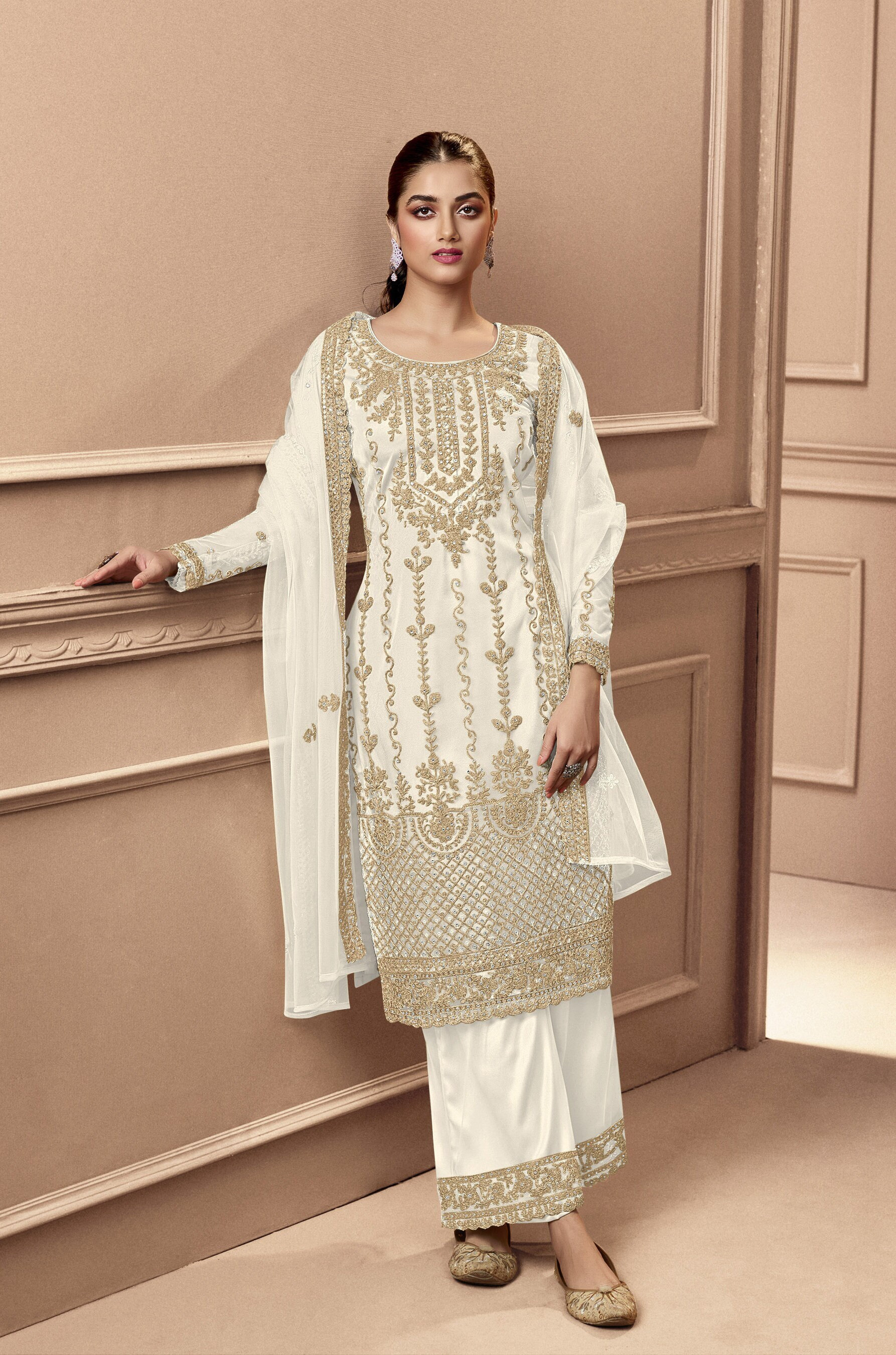 Party Wear White Net Pakistani Dress Etsy
