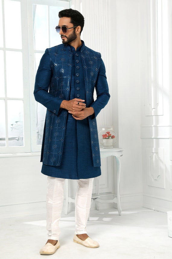 Blue sherwani for wedding hotsell