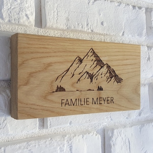 Targhetta per nome Targhetta per porta d'ingresso Targa in legno Famiglia Personalizzata Montagne Decorazioni per la casa