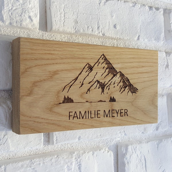 Nom plaque étiquette porte d'entrée bois signe famille personnalisé montagnes décor à la maison