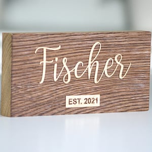 Namensschild Haustür Holz, Türschild Familie, Haustürschild Personalisiert Eiche - Targhetta in legno personalizzata