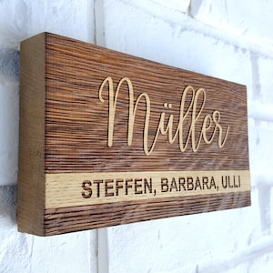 Namensschild Haustür aus massiver Eiche mit individueller Gravur Türschild Holzschild rustikal Türschild