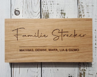 Türschild Holz Hochzeitsgeschenk mit kundenspezifischer Gravur Typenschild Holz personalisiert Holzschild gefräst Haustürschild