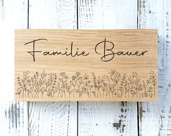 Hochzeitsgeschenk Schild, Namensschild haustür holz - Huwelijkscadeaubord, Naambord Familie met bloemen