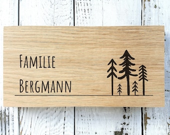 Namensschild Haustürschild aus massiver Eiche, personalisiertes Holzschild, Familie Namensschild, Klingelring Namensschild - WALD Wanddekoration