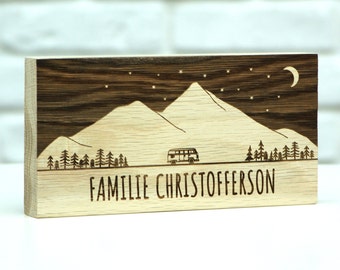 Campervan Geschenk Vanlife Schild personalisiert, Familienname Schild, Türschild - SOLID OAK