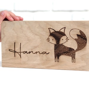 Targhetta nominativa per camera dei bambini, regalo personalizzato per bebè, decorazione da parete con nome in legno - VOLPE
