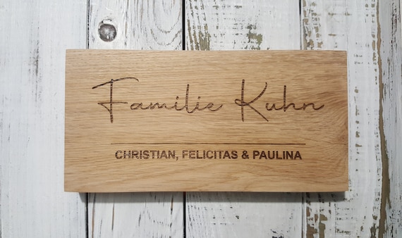 Targa personalizzata in rovere con nome - Cartello per porta di famiglia personalizzato con gancio - Italia