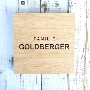 Namenschild Haustür Hochzeitsgeschenk aus massivem Eichenholz mit individueller Gravur in verschiedenen Größen, Türschild Personalizzalisiert