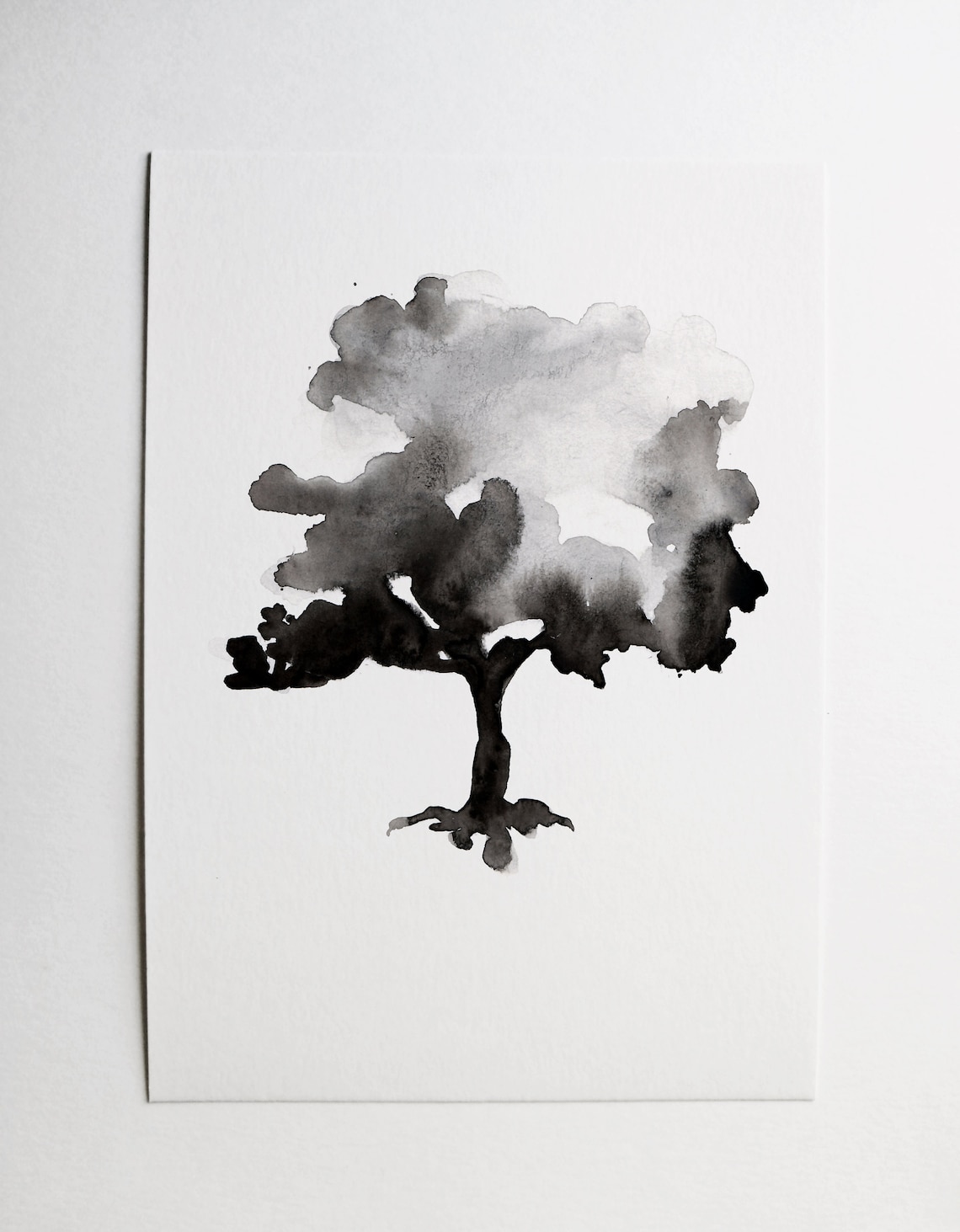 Black and white tree painting Original watercolor tree art Etsy