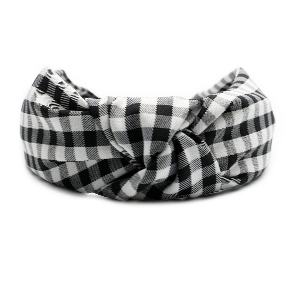wide headband Black and white checkered headband gift for her headband headband with knot hair accessories