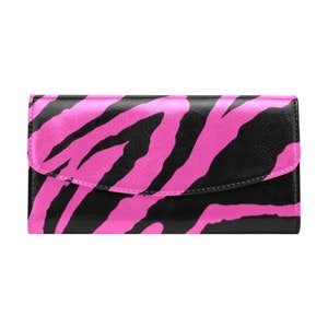 Fuchsia neonfarbene Tiger-Geldbörse, Klappen-Geldbörse mit Animal-Print, große Tiger-Geldbörse, Geldbörse mit Animal-Print, Damen-Geldbörse.