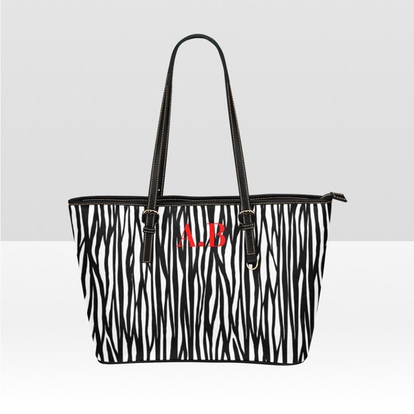 Customization Zebra Tote Bag, Animal Print Handbag, Genuine Leather Handbag, Zebra Big Bag, Zebra Shopper Bag. ZEBRA TOTE BAG-big