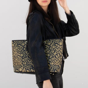 Leopard Shopper Bag, Animal Print HandBag, Genuine Leather handBag, Shopper Bag. LEOPARD TOTE BAG-big