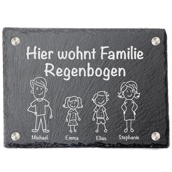 Türschild mit personalisierbarer Gravur - Schiefer - Hier wohnt Familie