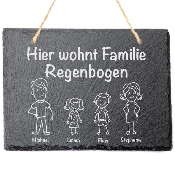 Türschild mit personalisierbarer Gravur - Schiefer - Hier wohnt Familie