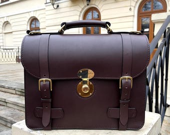 Business premium briefcase, luxury leather bag with brass fittings high quality office businessman elegant classic satchel handbag, Sedgwick