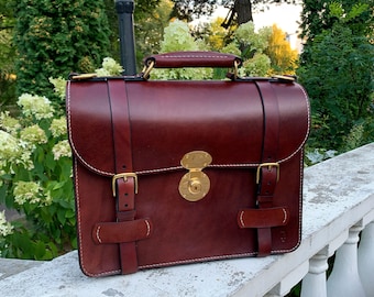 Business premium briefcase, luxury leather bag with brass fittings, high quality office businessman elegant classic satchel handbag