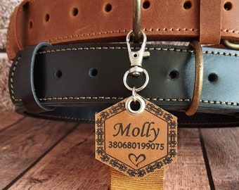 Personalized leather dog ID tag with name, Leather pet tag, Engraved dog leather name tag, Custom leather dog id tag, Leather dog tag small