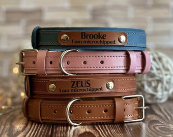 Personalized Engraved Dog Collar, Leather Dog Collar, Engraved Dog Collar with Name, Custom Leather Dog Collar, Personalized leather collar