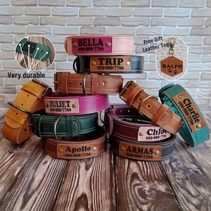 Personalized sturdy leather dog collar, Thick dog collars, Dog collar with name, Engraved sturdy leather collar, Thick dog collar