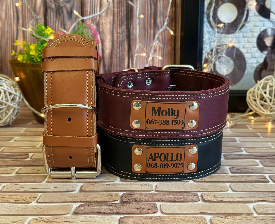 Thick Dog Collar, Personalized Leather Dog Collar, Engraved Leather Dog