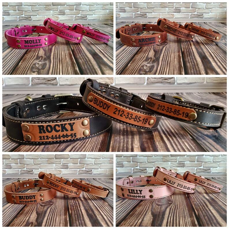 Dog Collar Leather Personalized Dog Collar with Engraved Name Etsy